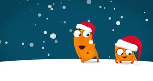 Teckenet för två som Upsies Upsy dansar galen rolig jul, dansar på snöig natt 4k utrymme för text som hälsar videoen Teckenet för två som Upsies Upsy dansar galen rolig jul, dansar på snöig natt 4k utrymme för text som hälsar videoen