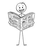 Tecknad film av att le affärsmannen Reading Good News i tidning stock illustrationer Tecknad film av att le affärsmannen Reading Good News i tidning stock illustrationer
