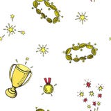 Tecknad filmvinnaretecken kopp, lagerkrans, medalj Sömlös färgvektormodell på vit bakgrund vektor illustrationer Tecknad filmvinnaretecken kopp, lagerkrans, medalj Sömlös färgvektormodell på vit bakgrund vektor illustrationer
