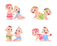 Tecknade filmen behandla som ett barn Den roliga nyf?dda pojken och flickan som tillsammans sitter, gulligt kopplar samman syster royaltyfri illustrationer Tecknade filmen behandla som ett barn Den roliga nyf?dda pojken och flickan som tillsammans sitter, gulligt kopplar samman syster royaltyfri illustrationer