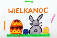 Teckning: Härligt polskt påskkort med easter ägg och den gulliga kaninen royaltyfri foto Teckning: Härligt polskt påskkort med easter ägg och den gulliga kaninen royaltyfri foto