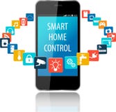 Tecnologia della casa intelligente e dello Smart Phone con la nuvola del ap variopinto illustrazione vettoriale Tecnologia della casa intelligente e dello Smart Phone con la nuvola del ap variopinto illustrazione vettoriale