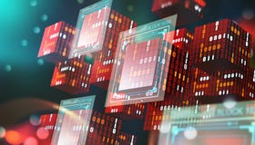 Tecnología de Blockchain Bloques de información en espacio digital Red global descentralizada Protección de datos del ciberespaci stock de ilustración Tecnología de Blockchain Bloques de información en espacio digital Red global descentralizada Protección de datos del ciberespaci stock de ilustración
