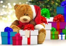 Teddy Bear And Christmas Present Stock Photos Teddy Bear And Christmas Present Stock Photos