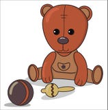Teddybeer met beanbag, bal, metrische de kaart bruine en beige kleur van de Babyaankondiging Kinderdagverblijfdecor vector illustratie Teddybeer met beanbag, bal, metrische de kaart bruine en beige kleur van de Babyaankondiging Kinderdagverblijfdecor vector illustratie