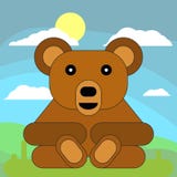 Teddybär in der flachen Art der Karikatur auf dem Hintergrund von Wiesen, von Sonne und von Wolken vektor abbildung Teddybär in der flachen Art der Karikatur auf dem Hintergrund von Wiesen, von Sonne und von Wolken vektor abbildung