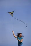 Teen Girl Runs With Kite Royalty Free Stock Photos