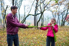 Teenage brother and sister play in an autumn forest royalty free stock photos Teenage brother and sister play in an autumn forest royalty free stock photos