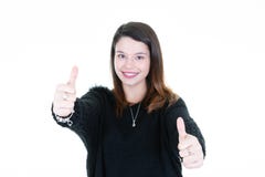 Teenage girl showing thumbs up with both hands royalty free stock images Teenage girl showing thumbs up with both hands royalty free stock images