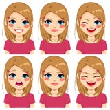 Teenage Pink Girl Face Expressions Stock Image Teenage Pink Girl Face Expressions Stock Image