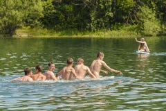 Teens on Mammendorf lake, Bavaria, Germany