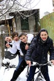 Teens On Bicycle In Winter Season Royalty Free Stock Photo