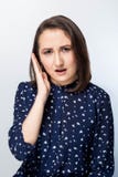 Teeth problem. Woman feeling tooth pain. Close up of beautiful sad girl suffering from strong tooth pain. stock images Teeth problem. Woman feeling tooth pain. Close up of beautiful sad girl suffering from strong tooth pain. stock images