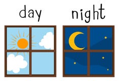 Tegenovergestelde wordcard voor dag en nacht Stock Afbeelding Tegenovergestelde wordcard voor dag en nacht Stock Afbeelding