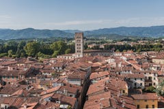 Tejados rojos que sorprenden de Lucca en Toscana en Italia foto de archivo Tejados rojos que sorprenden de Lucca en Toscana en Italia foto de archivo