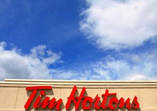 Teken van het restaurant van Tim Hortons royalty-vrije stock afbeeldingen Teken van het restaurant van Tim Hortons royalty-vrije stock afbeeldingen