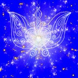 Tekeningsvleugels met een hart op blauwe achtergrond stock illustratie Tekeningsvleugels met een hart op blauwe achtergrond stock illustratie