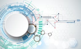 Teknologi för vektorillustrationteknik Integrations- och innovationteknologibegrepp med etikettcirklar för papper 3D Teknologi för vektorillustrationteknik Integrations- och innovationteknologibegrepp med etikettcirklar för papper 3D