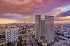 Tel Aviv Skyline At Sunset Royalty Free Stock Image