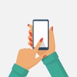 Telefon i kvinnlig hand vektor illustrationer Telefon i kvinnlig hand vektor illustrationer