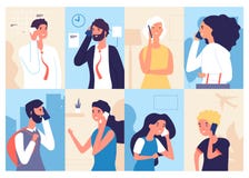 Telefono di conversazione della gente Uomini e donne che chiamano per telefono Comunicazione e conversazione con il vettore dello illustrazione vettoriale Telefono di conversazione della gente Uomini e donne che chiamano per telefono Comunicazione e conversazione con il vettore dello illustrazione vettoriale