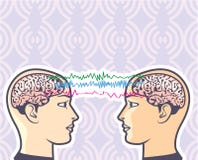 Telepathy Between Human Brains via Brainwaves Vector Illustration stock illustration Telepathy Between Human Brains via Brainwaves Vector Illustration stock illustration