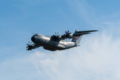 TELFORD, UK, JUNE 09, 2018, An Airbus A400M Atlas flies overhead stock photo TELFORD, UK, JUNE 09, 2018, An Airbus A400M Atlas flies overhead stock photo
