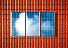 Telhado alaranjado com fotovoltaico ilustração stock Telhado alaranjado com fotovoltaico ilustração stock