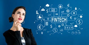 Tema de Fintech con la mujer de negocios fotos de archivo libres de regalías Tema de Fintech con la mujer de negocios fotos de archivo libres de regalías