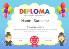 Temp дизайна сертификата диплома начальной школы детей Preschool иллюстрация штока Temp дизайна сертификата диплома начальной школы детей Preschool иллюстрация штока