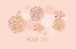 Template design of invitation with gold fireworks. Festive design postcards, invitations, brochures, cover, border. element for de vector illustration Template design of invitation with gold fireworks. Festive design postcards, invitations, brochures, cover, border. element for de vector illustration