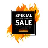 Template design square banner with Special sale. Black card for hot offer with frame fire graphic. Advertising poster Royalty Free Stock Image Template design square banner with Special sale. Black card for hot offer with frame fire graphic. Advertising poster Royalty Free Stock Image