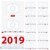 Template for desk calendar 2019. One line vector calendar. vector illustration Template for desk calendar 2019. One line vector calendar. vector illustration