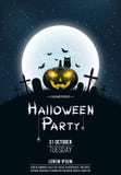 Template for Halloween party. Terrible concept of crosses, graves and a glowing pumpkin. Gold dust. Black owl. Grunge text. Full m Royalty Free Stock Image Template for Halloween party. Terrible concept of crosses, graves and a glowing pumpkin. Gold dust. Black owl. Grunge text. Full m Royalty Free Stock Image