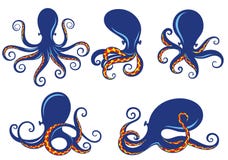 Set of blue silhouette of octopus Stock Photo Set of blue silhouette of octopus Stock Photo