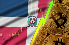 Tendance croissante de drapeau et de cryptocurrency de la République Dominicaine avec beaucoup de bitcoins d'or illustration stock Tendance croissante de drapeau et de cryptocurrency de la République Dominicaine avec beaucoup de bitcoins d'or illustration stock