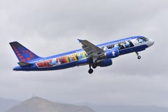 TENERIFE APRIL 10: plane taking off, with the Smurfs, April 10, Royalty Free Stock Image TENERIFE APRIL 10: plane taking off, with the Smurfs, April 10, Royalty Free Stock Image