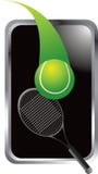 Tennis Ball And Racket In Silver Frame Stock Photo