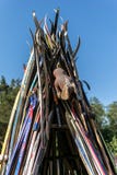 A tepee made from skis outdoors. stock image A tepee made from skis outdoors. stock image