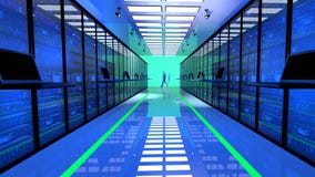 Terminal monitor in server room with server racks in datacenter stock photography Terminal monitor in server room with server racks in datacenter stock photography