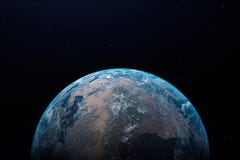 Terra na noite como visto do espaço com atmosfera e espaço azuis, incandescendo na parte superior ilustra??o 3D ilustração stock Terra na noite como visto do espaço com atmosfera e espaço azuis, incandescendo na parte superior ilustra??o 3D ilustração stock