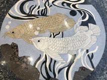 Terrazzooberfläche mit Paare arowana Fischmuster Stockfoto Terrazzooberfläche mit Paare arowana Fischmuster Stockfoto