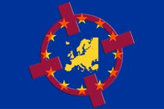 Terrorism Concept. Europe EU Terror Target. EU Flag Red Crosshair Map Stock Photos Terrorism Concept. Europe EU Terror Target. EU Flag Red Crosshair Map Stock Photos