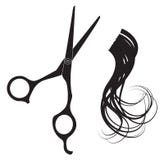 Tesouras do Hairdressing e um fechamento do cabelo curly ilustração royalty free Tesouras do Hairdressing e um fechamento do cabelo curly ilustração royalty free