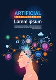 Testa della femmina con il concetto cyber di Brain Cog Wheel And Gears di intelligenza artificiale royalty illustrazione gratis Testa della femmina con il concetto cyber di Brain Cog Wheel And Gears di intelligenza artificiale royalty illustrazione gratis