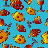 Teste padrão bonito de ilustrações do kitchenware e dos utensílios Elementos para o desi imagem de stock Teste padrão bonito de ilustrações do kitchenware e dos utensílios Elementos para o desi imagem de stock