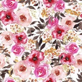 Teste padrão com rosa da aquarela do sumário e as flores vermelhas ilustração stock Teste padrão com rosa da aquarela do sumário e as flores vermelhas ilustração stock