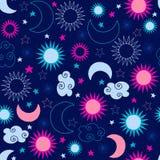 Teste padrão de estrelas celestial de Sun ilustração do vetor Teste padrão de estrelas celestial de Sun ilustração do vetor