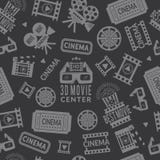Teste padrão do cinema Fundo sem emenda com símbolos da produção do cinema e dos filmes ilustração royalty free Teste padrão do cinema Fundo sem emenda com símbolos da produção do cinema e dos filmes ilustração royalty free