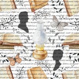 Teste padrão do fundo da aquarela com assuntos do vintage ilustração stock Teste padrão do fundo da aquarela com assuntos do vintage ilustração stock